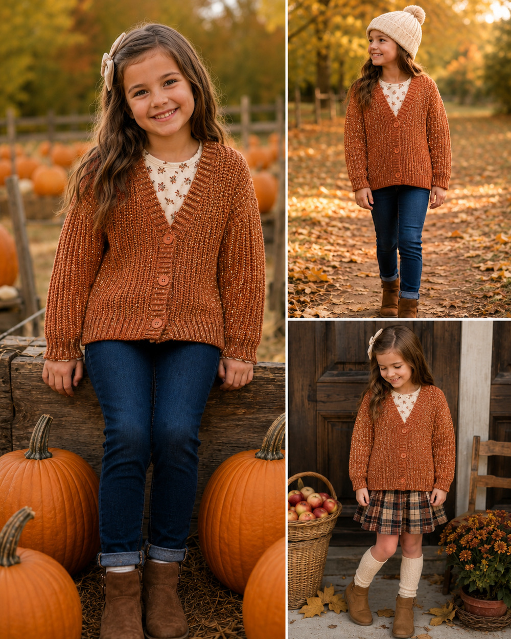Hanna Andersson Cotton Chunky Ribbed Sparkle Cardigan Sweater Rust Gold Size 6-7